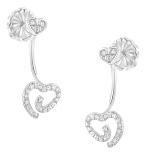 .925 Sterling Silver 1/4 Cttw Diamond Swirl Heart Front/Back Earrings (I-J Color, I2-I3 Clarity)