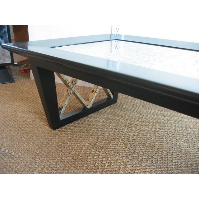 Vintage Black Satin X Frame Cocktail Table With New Eglomise Mirrored Top, 1950's For Sale - Image 9 of 9