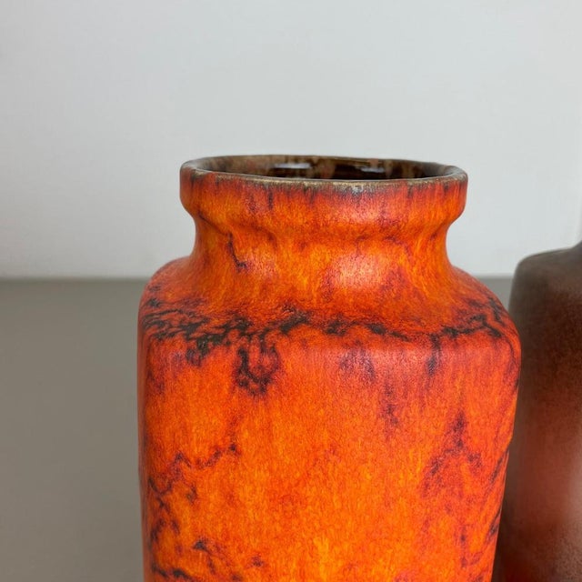 Ceramic Fat Lava Orange Pottery Vases from Scheurich, Germany, 1970s, Set of 2 For Sale - Image 7 of 18