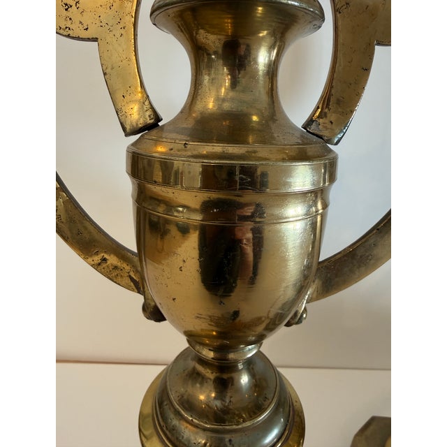 Pair of Vintage English Brass Trophy Form Winged Urn Lamps For Sale In New York - Image 6 of 16