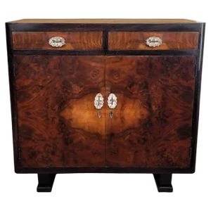 Italian Art Deco Modern Walnut Burl & Brass Sideboard, 1940s
