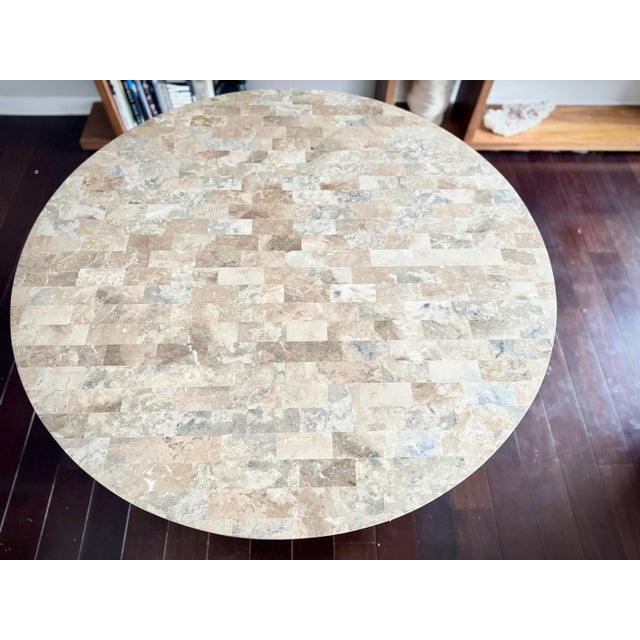 Mid-Century Modern Made Goods Elis Warm Gray Marble Tile Pattern Table Top For Sale - Image 3 of 9