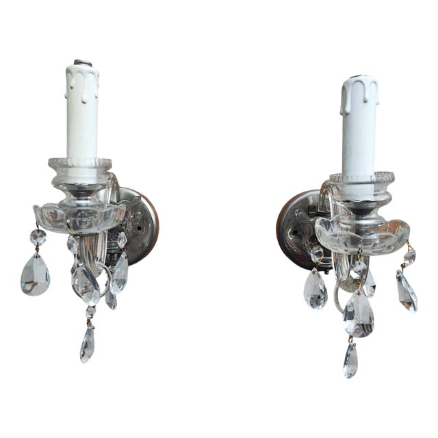 Pre-War Glass Wall Lamp with Crystals, 1920s For Sale