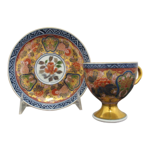 Japanese Arita Ware Imari Kisen Kiln Vivid Gokunishiki Porcelain Cup & Saucer