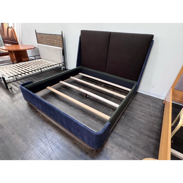 Modern Eastern King Sapphire + Emerald Velvet Bed Frame, Custom For Sale - Image 3 of 12