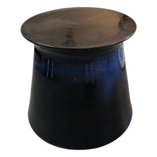 Contemporary Italian Deep Cobalt & Onyx Ceramic Side Table For Sale