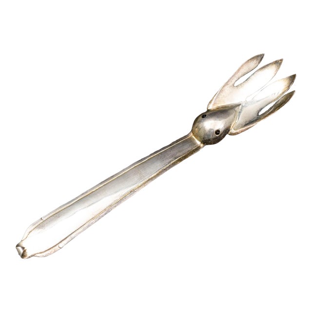 Vintage Los Castillo Taxco Mexico Plateado Silver Plate & Onyx Large Serving Fork For Sale