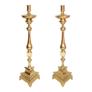 Monumental Baroque Style Brass Candle Holders - A Pair