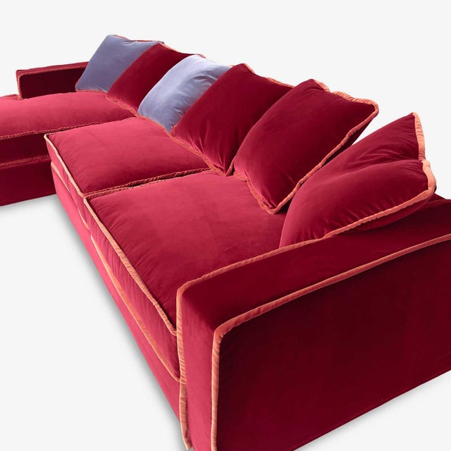 Red Rafaella Chaise Sofa in Red and Rusty Velvet from Biosofa For Sale - Image 8 of 14