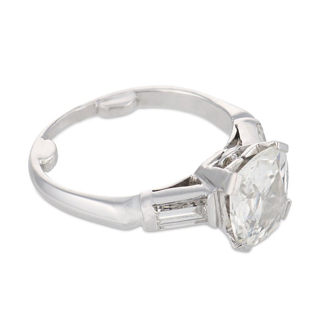 Mid Century Gia 1.51 Carat Diamond Platinum Engagement Ring, Size 5 For Sale - Image 4 of 6