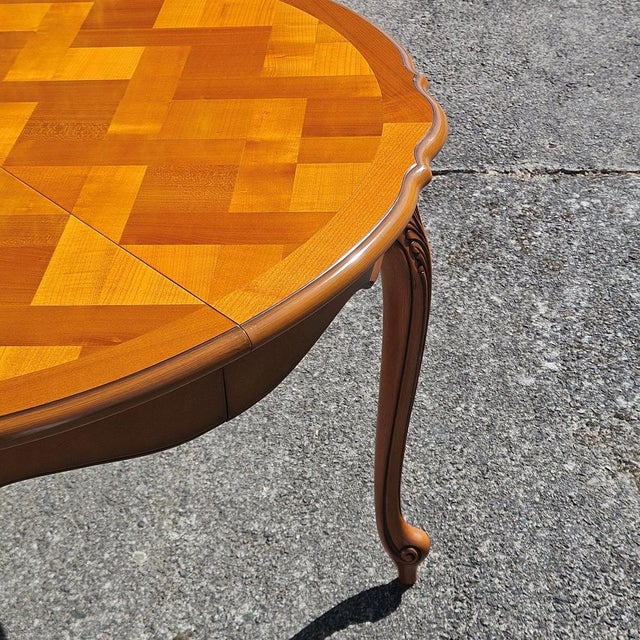Wood French Louis XV Style Extendable Marqueterie Cherrywood Dining Table, 1880s For Sale - Image 7 of 18