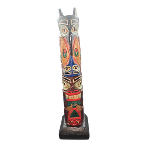 Vintage Hand-Carved Wooden Totem Pole, Not Signed