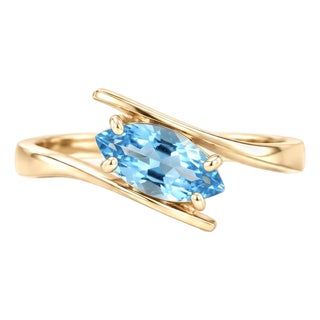 Swiss Blue Topaz Elegant Bypass Ring | Dainty Promise Dainty Ring | December Birthstone Ring Us 7 For Sale