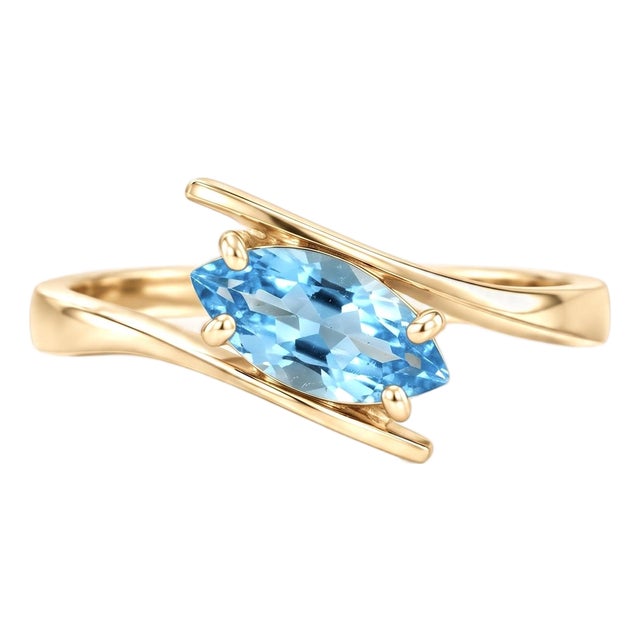 Swiss Blue Topaz Elegant Bypass Ring | Dainty Promise Dainty Ring | December Birthstone Ring Us 7 For Sale