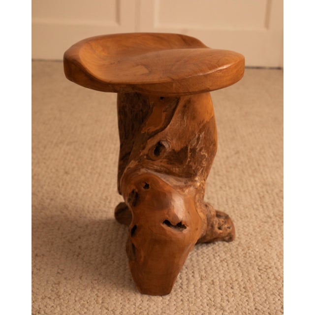 Brown Vintage Brutalist Brown Stool, 1950s For Sale - Image 8 of 8