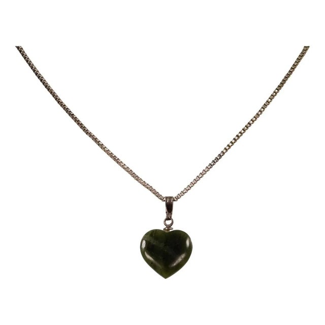 Costume Necklace with a Green Nephrite Jade Heart, 1960s For Sale - Image 9 of 9