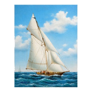 Schooner Yacht Sailboat Marine Oil Painting on Stretched Canvas, by Thomas For Sale