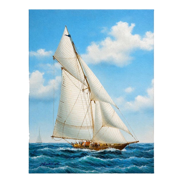 Schooner Yacht Sailboat Marine Oil Painting on Stretched Canvas, by Thomas For Sale