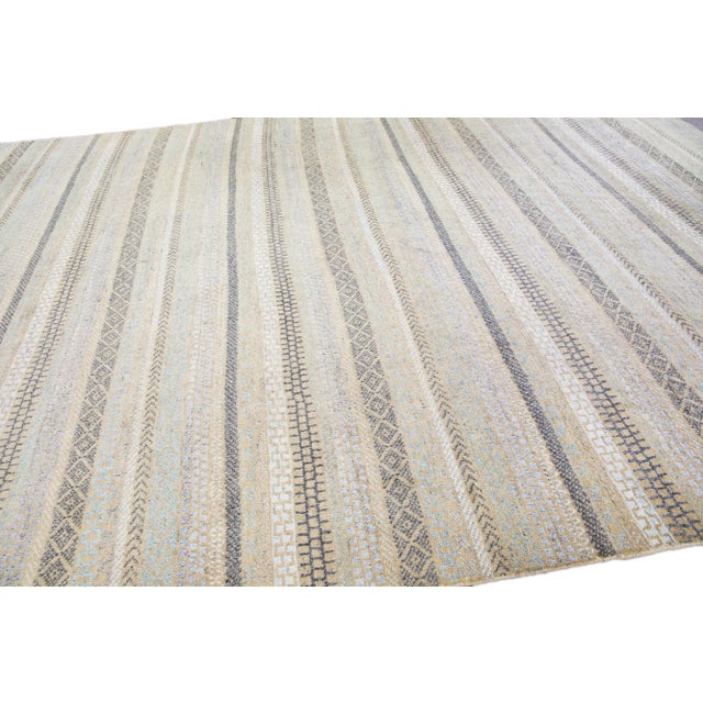 2020s Modern Apadana's Safi Collection Handmade Stripe Designed Wool Rug For Sale - Image 5 of 11