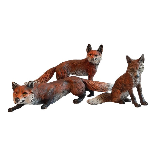 Vintage Austrian Bronze Fox Family Figurines For Sale