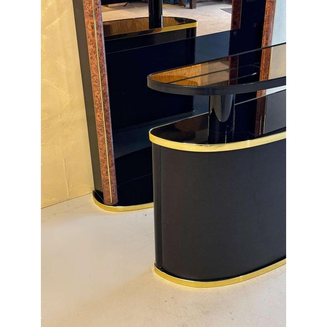 Glass Mid-Century Black Lacquered and Burl Wood Cocktail Bar For Sale - Image 7 of 11