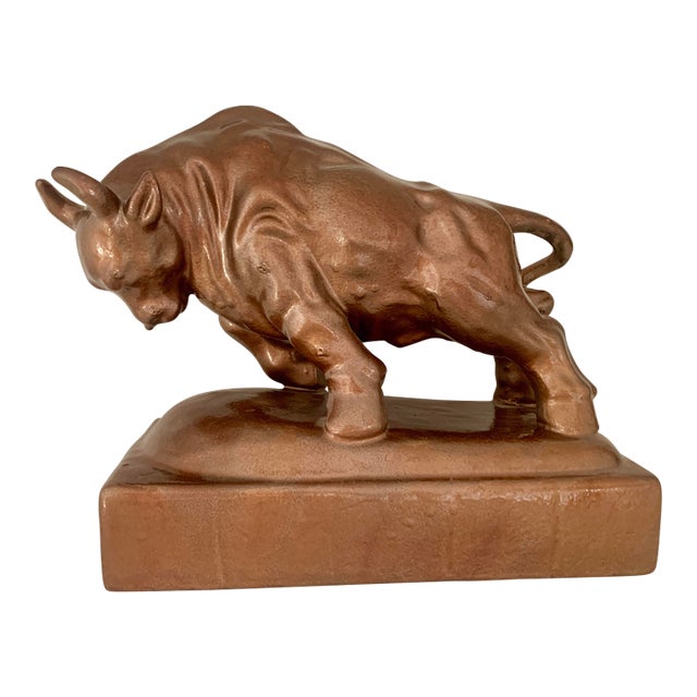 1970s Ceramic Bronzed Bull Statue For Sale