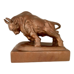 1970s Ceramic Bronzed Bull Statue
