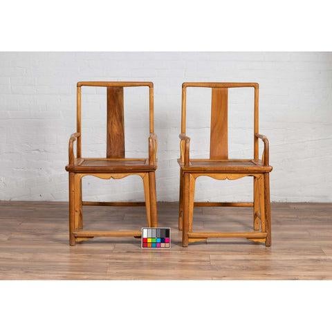 Ming Dynasty Style Wedding Armchairs with Curving Arms and Woven Rattan Seats - Two For Sale In New York - Image 6 of 12