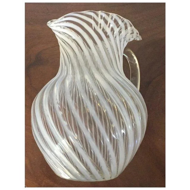 Glass Antique 19th Century American Opalescent White Swirl Glass Pitcher With Ruffled Rim For Sale - Image 7 of 12
