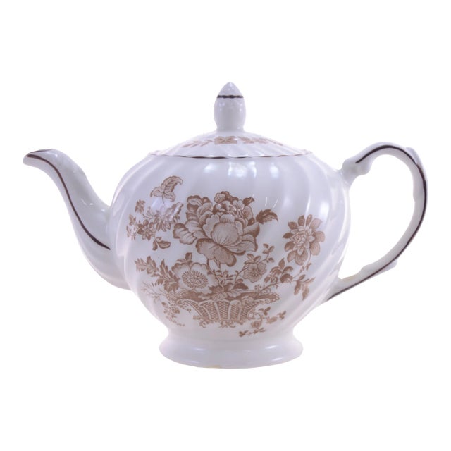 Stafforshire Ironstone Brown Floral Teapot For Sale