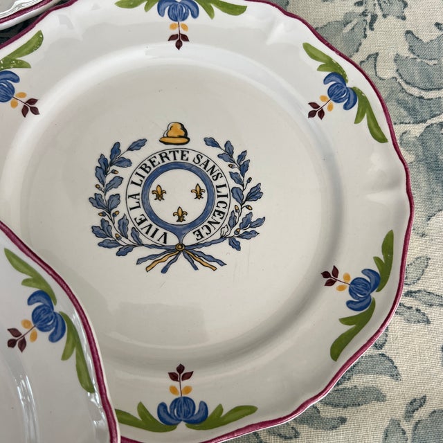 Blue Saint-Amand "A Ca Ira" French Revolution Plates- Set of 6 For Sale - Image 8 of 9