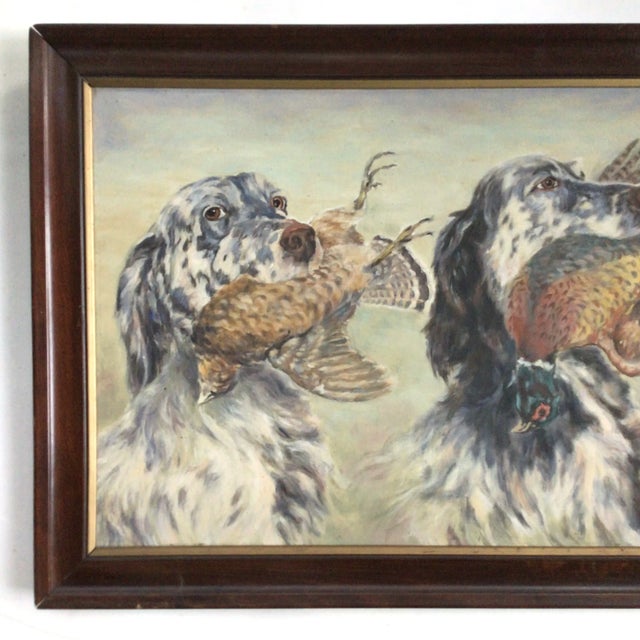 Mid-Century oil on canvas of birddogs original frame.