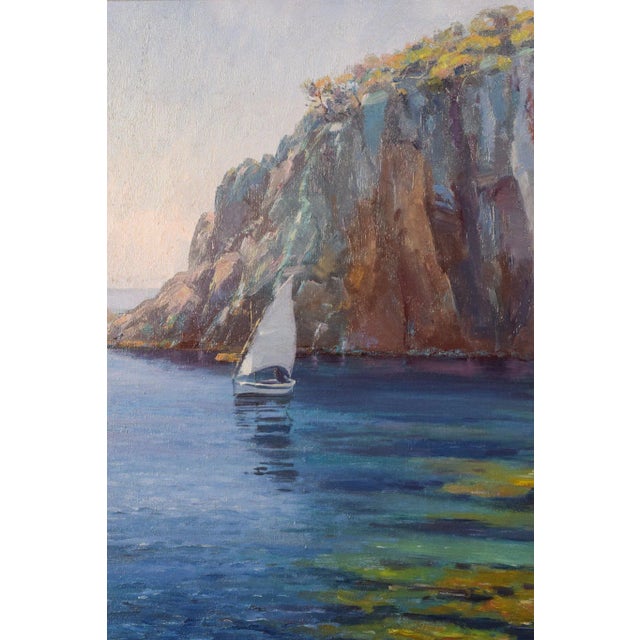 Ricard Tarrega Viladoms, Spanish Cala Landscape, Mid-20th Century, Oil on Canvas For Sale - Image 3 of 9