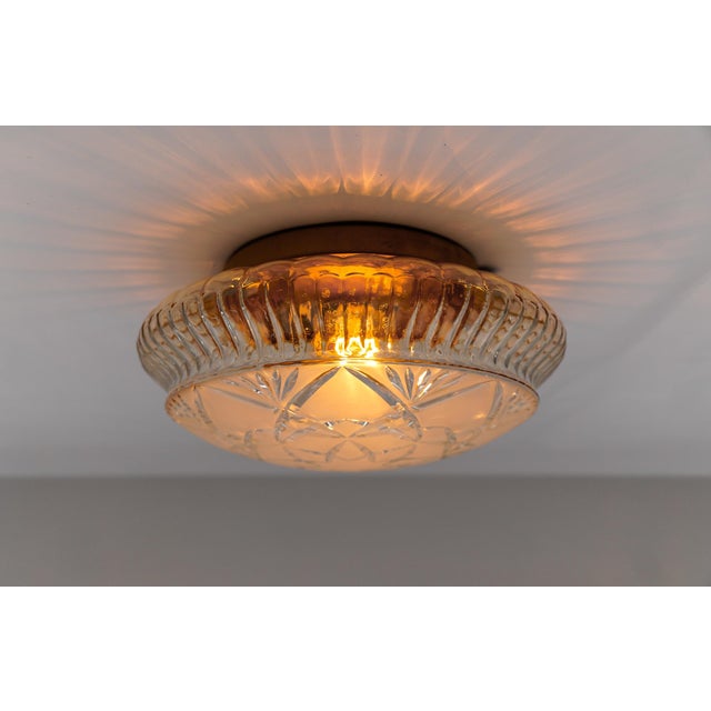 Mid-Century Modern Amber Bubble Cut Glass Flush Mount, 1960s For Sale - Image 8 of 9