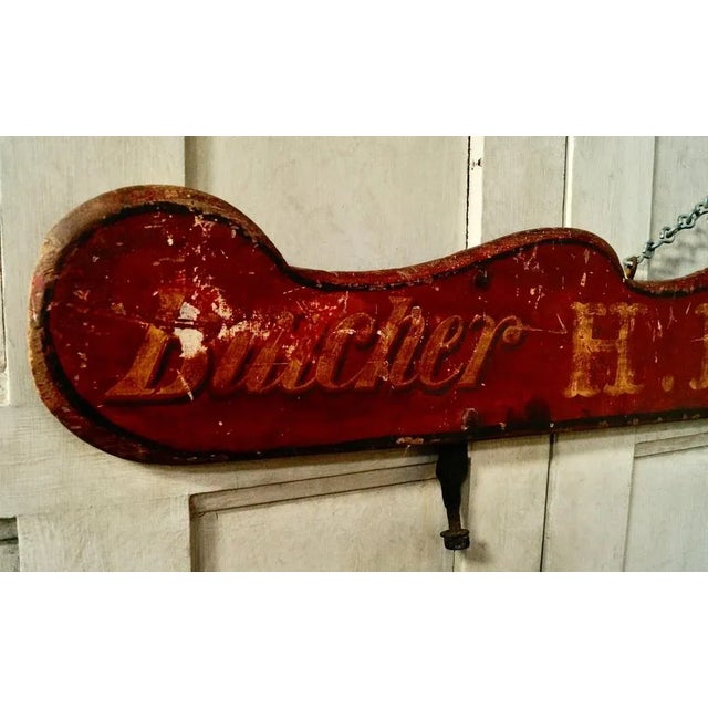A superb antique advertising board, made from wood, with hand painted wording ‘H.Bishop Butchers Tewkesbury’ a really...