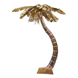 Henri Fernandez Brutalist Grande Palma Brass Palm Tree Sculpture Lamp For Sale