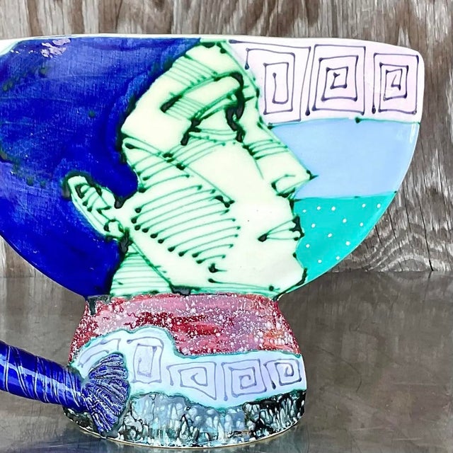 Vintage Signed Hand Painted Glazed Ceramic Vessel For Sale - Image 10 of 15