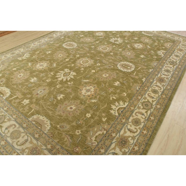 Farmhouse Ziegler Rug 10′ X 14’1” Green Wool Traditional Hand-Knotted Oriental Carpet For Sale - Image 3 of 14