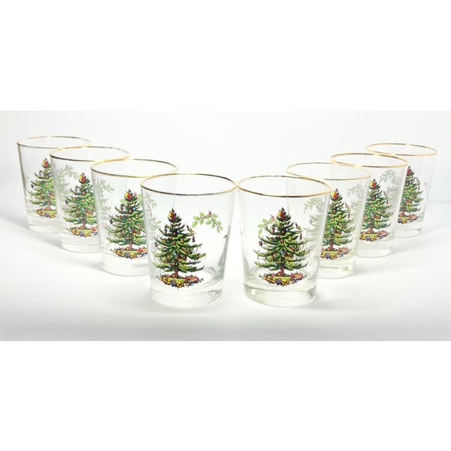 Contemporary 1990s Spode “Christmas Tree” Double Old Fashioned Tumbler Drinking Glasses - Set of 8 For Sale - Image 3 of 6