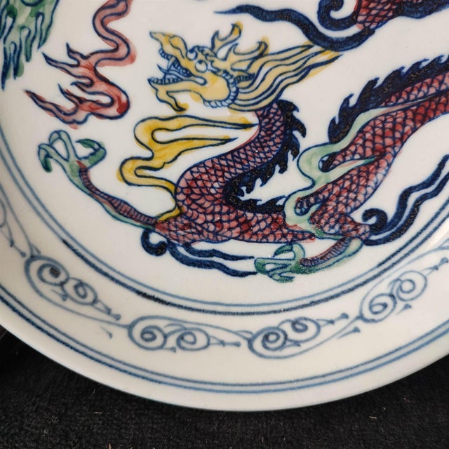 Ceramic Chinese Ceramic Plate,Guangxu Marked Famille Rose Porcelain Plate Hand Painted Dragon Pattern For Sale - Image 7 of 11