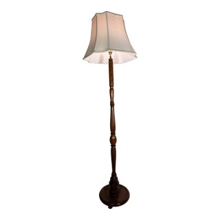 Vintage Carved Wood Floor Lamp With Pleated Fabric Shade For Sale