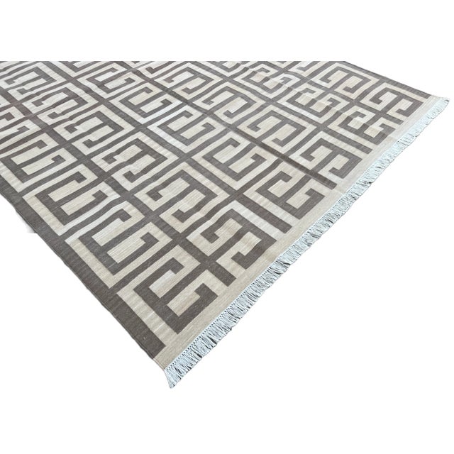 Not Yet Made - Made To Order Not Yet Made - Made To Order Handmade Cotton Natural Vegetable Dyed Beige and Brown Geometric Pattern Rug - 12'x15' For Sale - Image 5 of 11