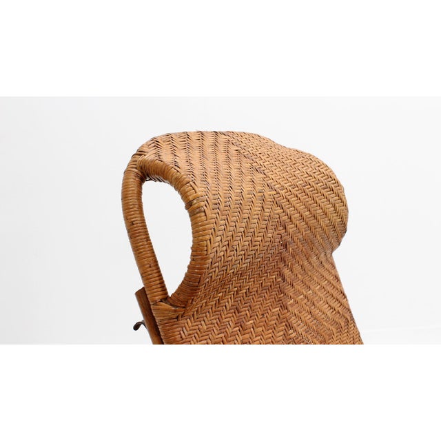 Italian Rattan Recliner Armchair, 1950s For Sale - Image 4 of 9