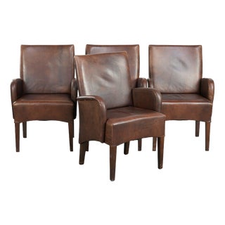 Dining Armchairs in Cowhide Leather, Set of 4 For Sale