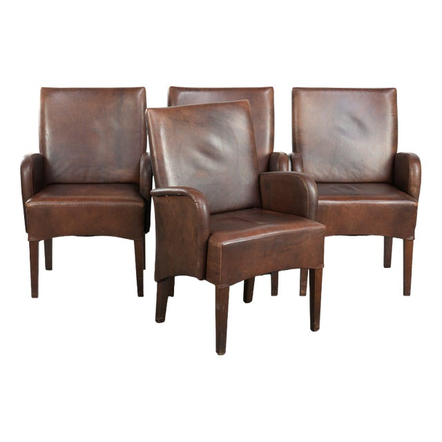 Dining Armchairs in Cowhide Leather, Set of 4 For Sale