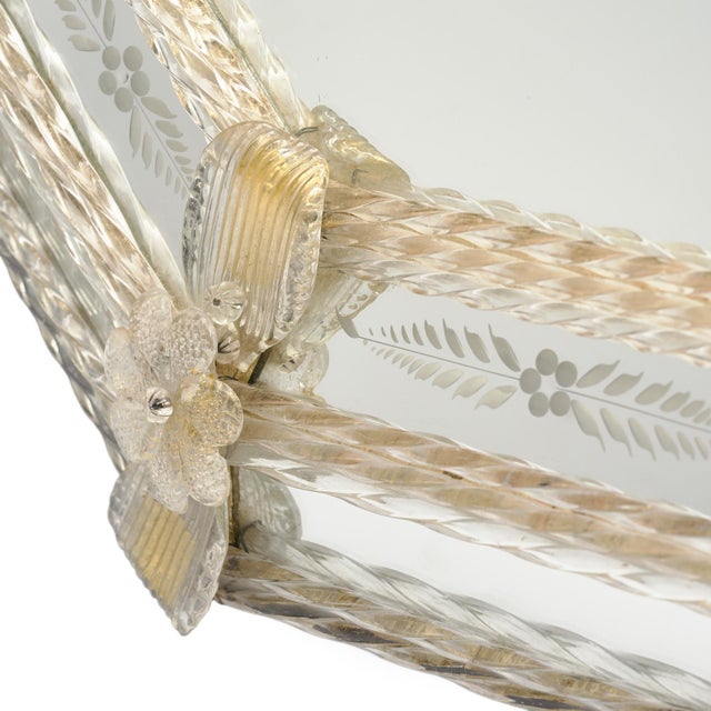 Amber Venetian Etched Glass Octagonal Mirror With Floral and Ribbon Details, Circa 1940 For Sale - Image 8 of 9