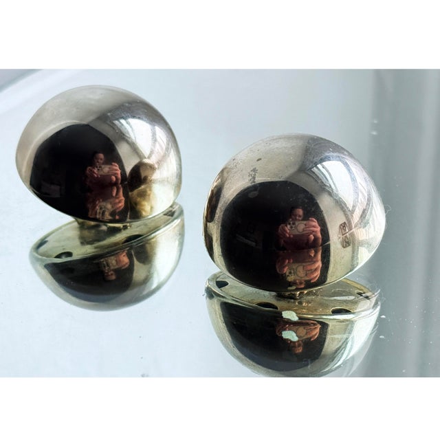 Metal Postmodern Vintage Silver-Tone Domed Earrings, Circa 1980s, A Pair For Sale - Image 7 of 9