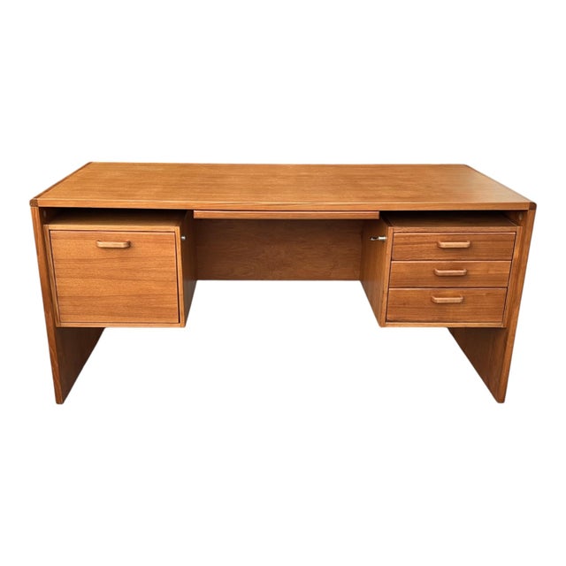 Mid-Century Modern 1960s Danish Teak Executive Desk With Floating Cabinets For Sale - Image 3 of 12