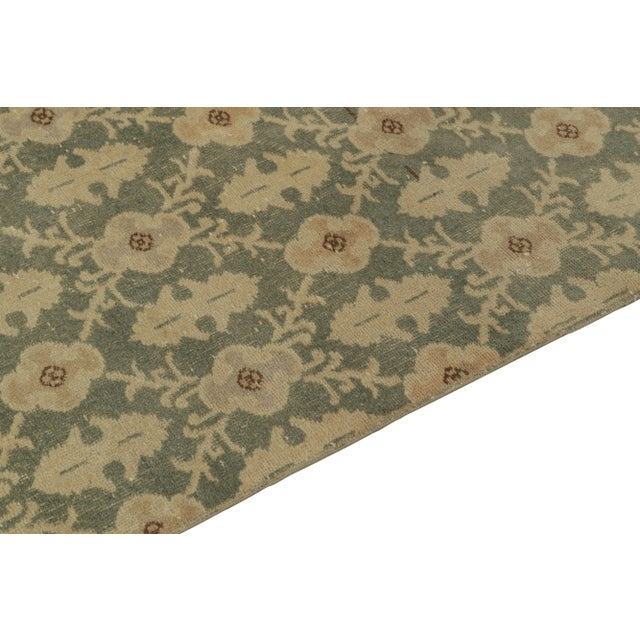 Rug & Kilim 1960s Vintage Distressed Style Rug in Green-Gray, Beige-Brown Floral Pattern For Sale - Image 4 of 7