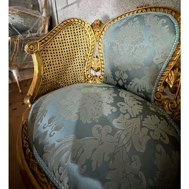 2000 - 2009 Louis XV Style Bergere Wing Chair Set With Gold Leaf Details For Sale - Image 5 of 9